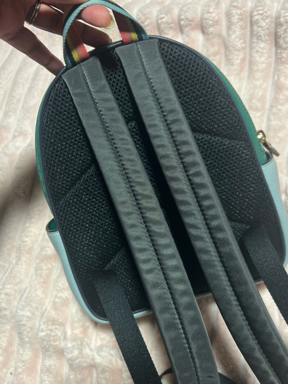Coach Green & Light Blue Leather Mini Backpack with Radish Patch - Picture 4 of 6